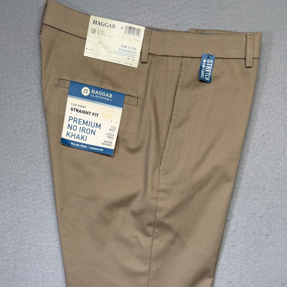 Haggar Men's Premium Super Flex Waist Straight Flat-Front Khaki Pants 32x29 $70